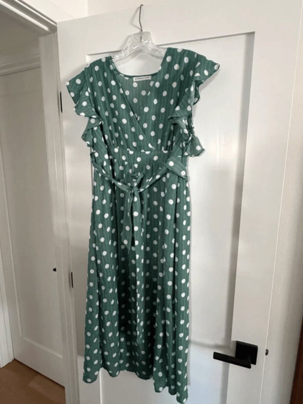 ASOS Green Polka Dot Ruffle Sleeve Maternity Dress